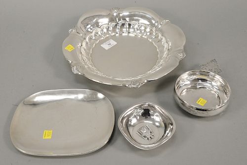Four piece sterling silver lot with large bowl dia. 12 in., 38 t oz.