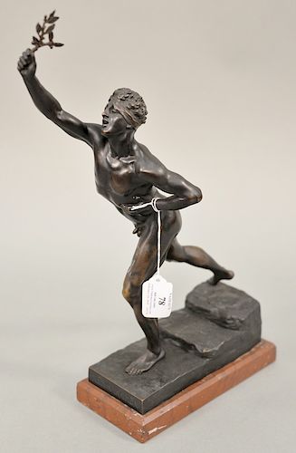 Max Kruse (1869-1938), figural bronze "Nenikikamen" "We have won", base signed: Max Kruse. ht. 15 1/2 in.