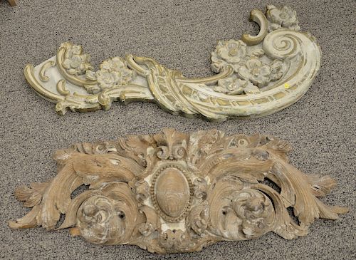 Group of seven carved architectural adornments. lg. 45 in. to 66 in.