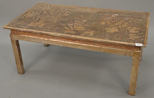 Max Kuehne (1880-1968) signed modern coffee table, silvered with garden design top. ht. 17 in., top: 21" x 39" 
Provenance: Estate o...