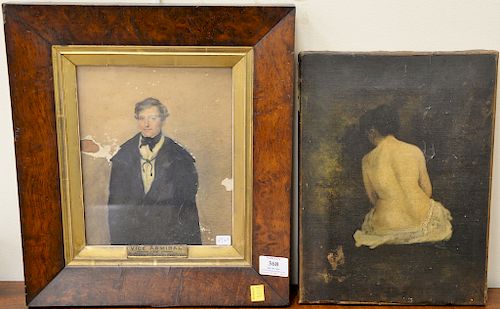 Two paintings to include mixed media Vice Admiral, The Honorable Edward Thornton Wodehouse portrait along with an oil on canvas of n...