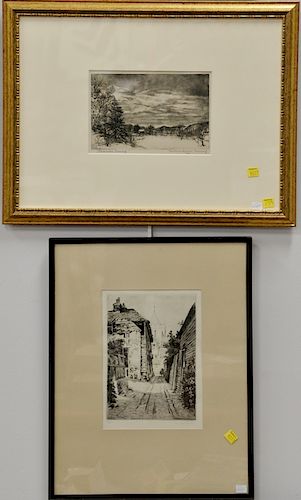 Five framed pieces to include Winslow Homer (1836-1910), engraving, "Bathers at Newport", William Vareika Fine Arts label Bill of Sa...