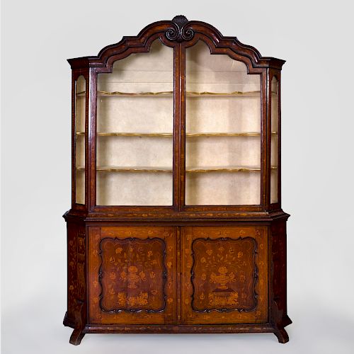 Dutch Rococo Fruitwood Inlaid Oak Bookcase, 18th Century