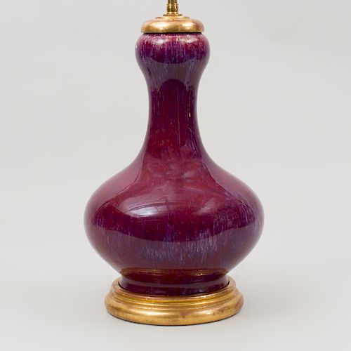 Chinese Flambe Glazed Porcelain Vase, Mounted as a Lamp