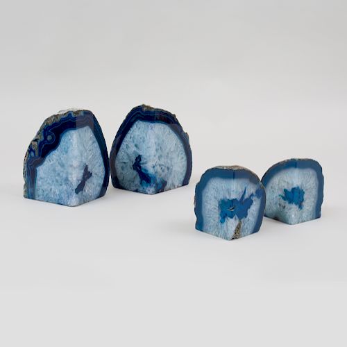 Two Pairs of Blue Agate Geode Book Ends