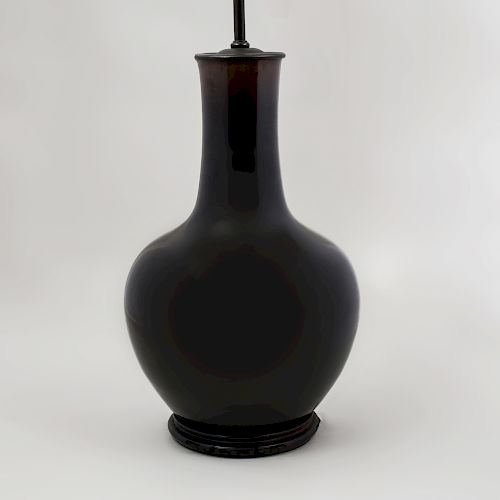 Chinese Black Glazed Porcelain Bottle Vase, Mounted as a Lamp