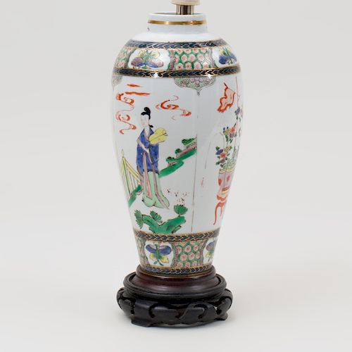 Chinese Famille Verte Porcelain Jar, Mounted as a Lamp