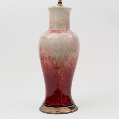 Chinese Copper Red Porcelain Baluster Vase, Mounted as a Lamp
