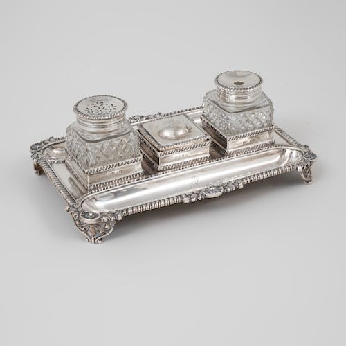 George III Silver and Cut-Glass Inkstand