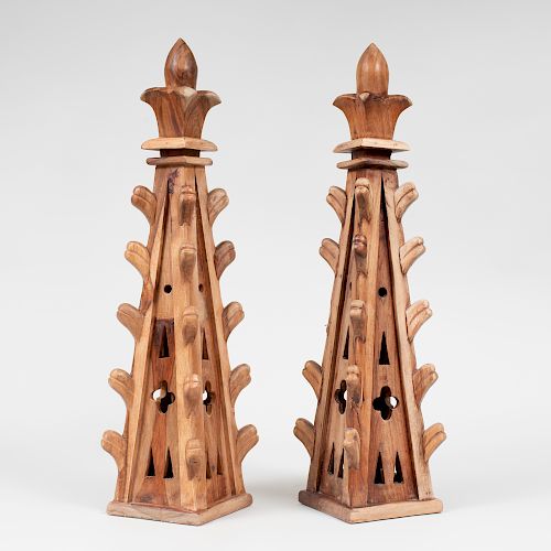 Two Carved Wooden Finials
