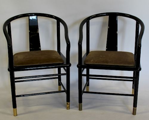 Pair Of Asian Modern Horseshoe Back lacquered