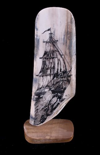 Ancient Wooly Mammoth Tusk Scrimshaw