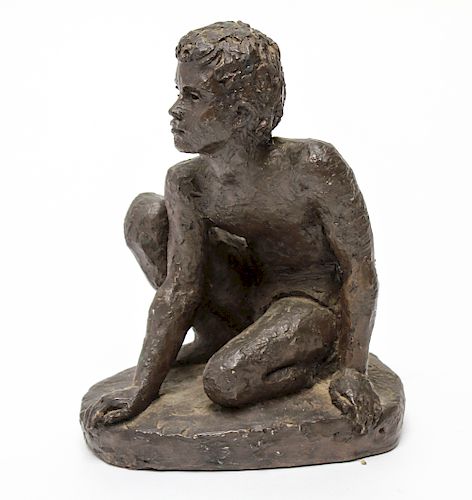 Crouching Boy Sculpture, Resin Figure