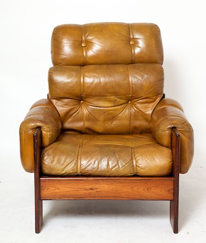 Modern Finnish Leather Armchair Chair Exotic Wood