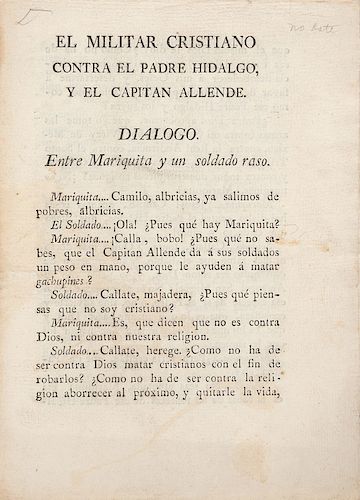 El Durangueño (Francisco Estrada Bibiloni). El Militar Cristiano contra el Padre Hidalgo, y el Capitán Allende... México, ca. 1810.