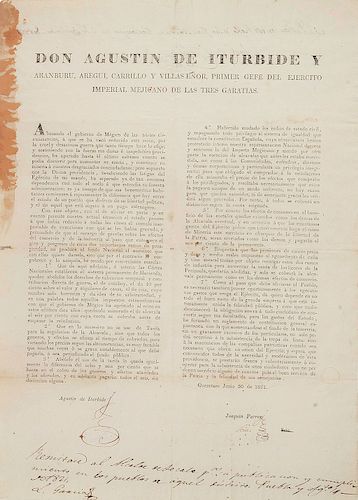 Iturbide, Agustín de... Decreto sobre el Establecimiento del Sistema Permanente de Hacienda... México, 1821. Rúbrica de Iturbide.
