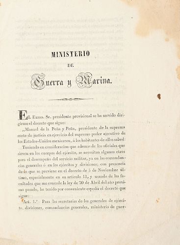 Peña y Peña, Manuel de la - Anaya, Pedro María. Circular sobre la Reorganización del Ejército. Querétaro, enero 26 de 1848.