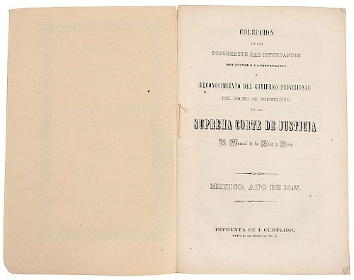 Peña y Peña, Manuel de la - Gallardo, Antonio P. Colección de los Documentos más Importantes Relativos á la Instalación... México, 1847