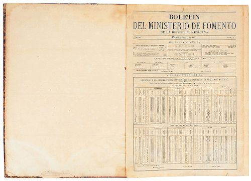 Bárcena, Mariano. Boletín del Ministerio de Fomento de la República Mexicana.  México, 1877.