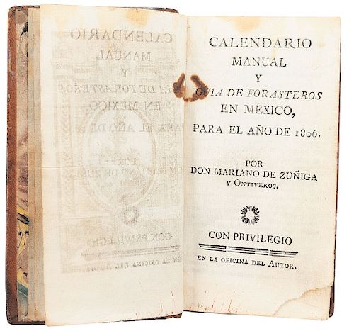 Zúñiga y Ontiveros, Mariano. Calendario Manual y Guía de Forasteros en México para el Año de 1806. México, 1806.