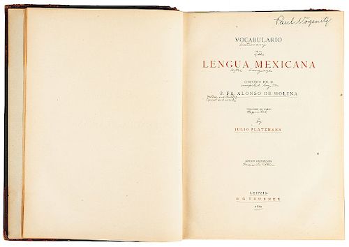 Molina, Alonso de. Vocabulario de la Lengua Mexicana. Leipzig: B. G. Teubner, 1880.