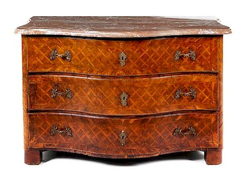 A Regence Parquetry Commode Height 32 x width 50 1/2 x depth 27 1/2 inches.