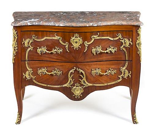* A Louis XV Style Gilt Metal Mounted Commode Height 35 x width 41 x depth 20 1/2 inches.