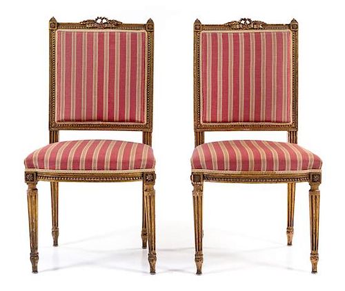 * A Pair of Louis XVI Style Giltwood Side Chairs Height 38 inches.