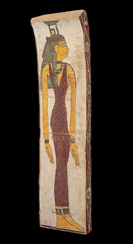 * An Egyptian Painted Wood Coffin Panel Height 43 inches.
