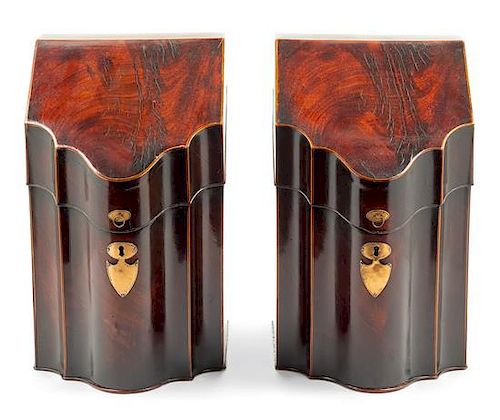 A Pair of George III Mahogany Cutlery Boxes Height 14 1/2 inches.