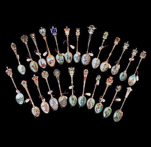 24 Enameled Silver Souvenir Spoons