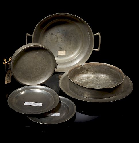 Five Assorted Pewter Bowls/Plates