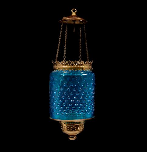 Blue Glass Hanging Kerosene Lamp