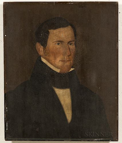 American School, Mid-19th Century  Portrait of a Man in a Black Jacket