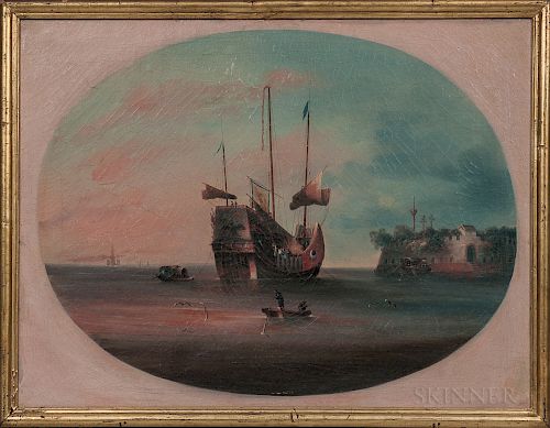 School of George Chinnery (British, 1748-1847)  Junk at Sunset