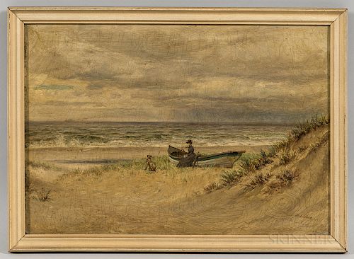 Edward Lamson Henry (New York/South Carolina, 1841-1919)  Shore Scene with Woman and a Rowboat