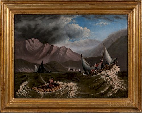 Attributed to Thomas Chambers (New York, 1808-1869)  Approaching Storm above a Mountainous Cove