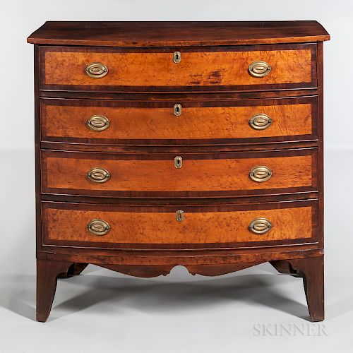 Maple and Bird's-eye Maple Veneer Bow-front Chest of Four Drawers