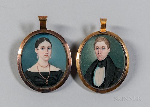 George Spieler (Pennsylvania, active c. 1839-1840)  Pair of Miniature Portraits of a Man and Woman