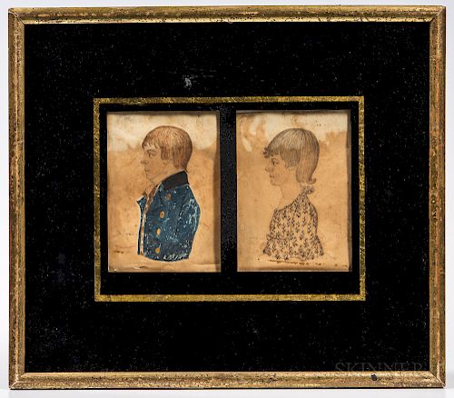 American School, Early 19th Century  Pair of Miniature Portraits of William and Elizabeth Crump