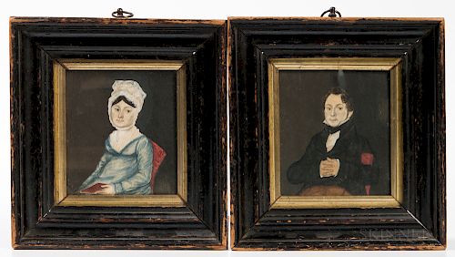 British School, 19th Century  Pair of Miniature Portraits of a Man and Woman