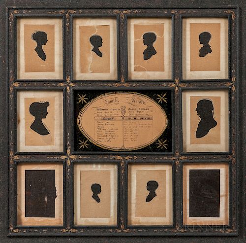 Frame with Eight Silhouettes of the Gould Family of Hollis, New Hampshire