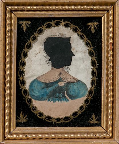 Hollow-cut and Watercolor Silhouette of a Woman in a Blue Dress
