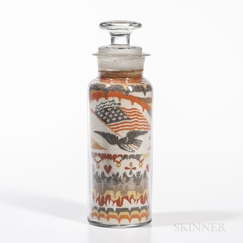 Andrew Clemens Sand Bottle with Eagle, Flag, and "1876" Date