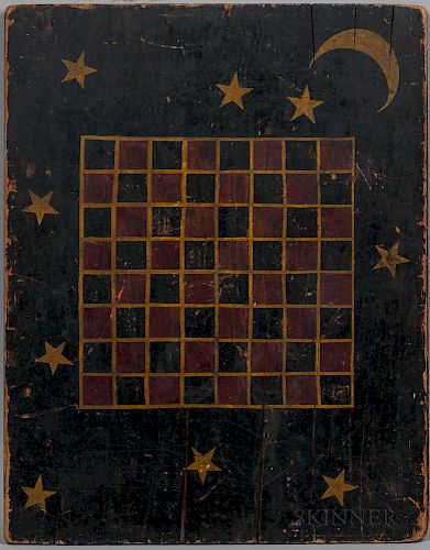 Paint-decorated Pine Checkerboard with Moon and Stars
