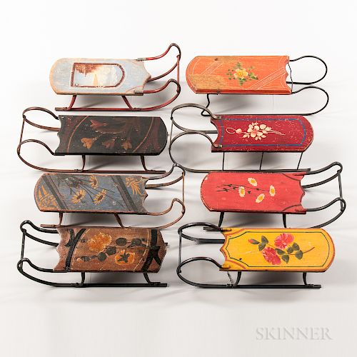 Collection of Eight Miniature Painted Sleds