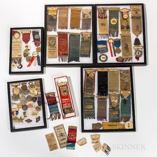 Collection of Fireman's Buttons, Medals, and Ribbons