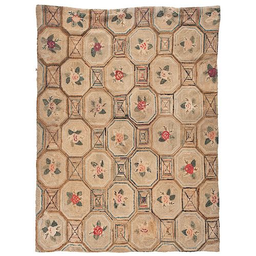 Floral and Geometric Hooked Rug