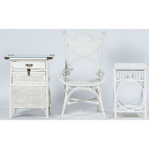 Wicker Side Tables and Armchair