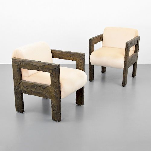Pair of Paul Evans "Sculpted Bronze" Lounge Chairs